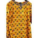 Distinctive Khaddar Shirt, Yellow-Green-Blue Motif, Keyhole Neckline, for Women