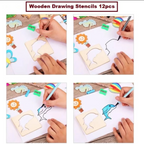 Wooden Drawing Stencils Kit, 12 inner +12 Outer, With Puzzle