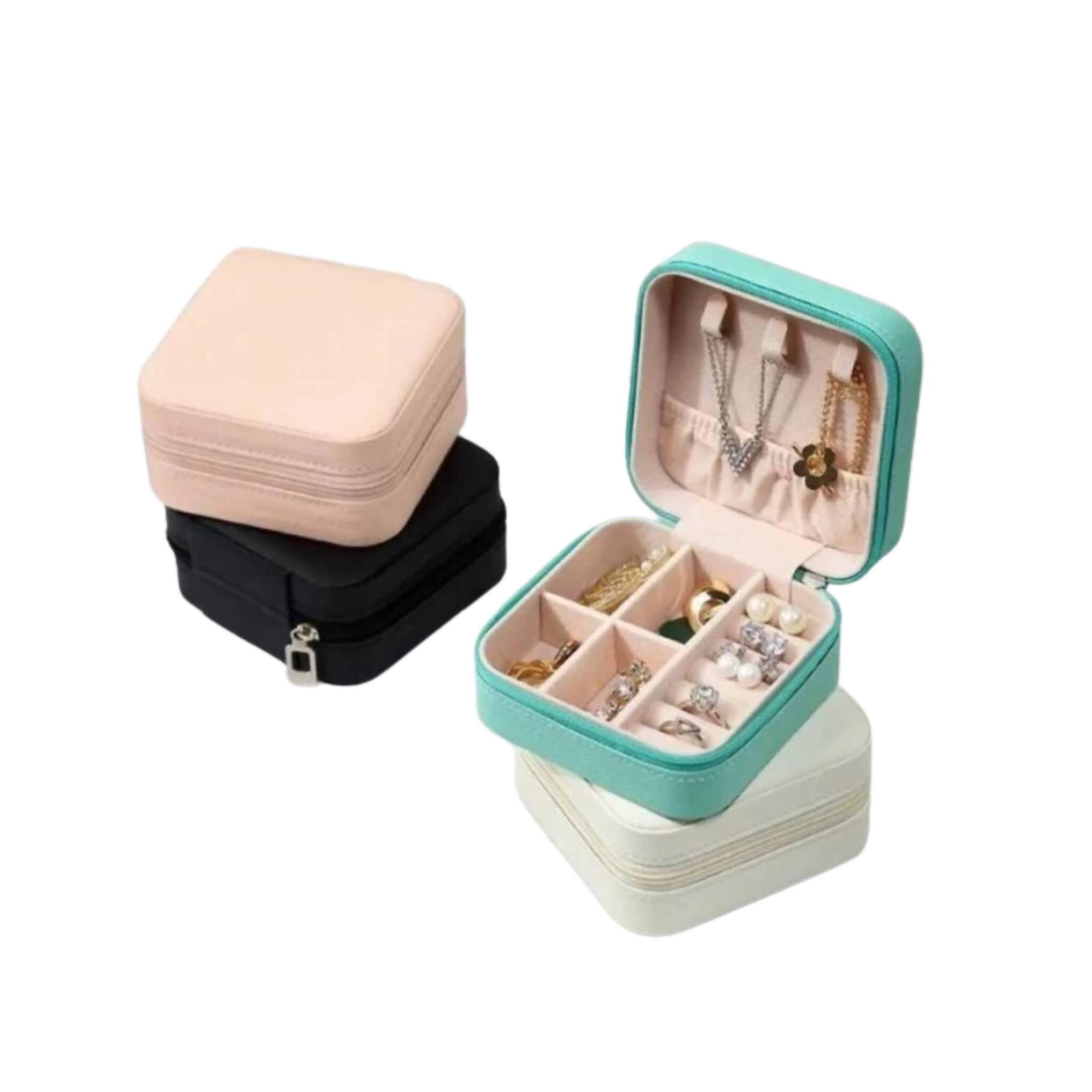 Jewellery Organizer, Compact Leather Box with Zipper Closure