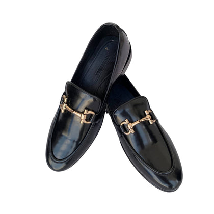 SF Horsebit Patina Black Loafers & Pure Cow Leather, for Men