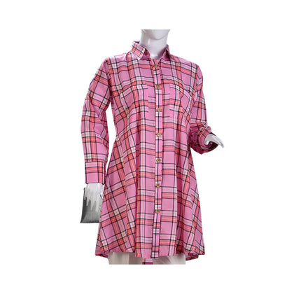 Shirt, Bright Taffy Pink & Checkered Lawn Cotton, for Women