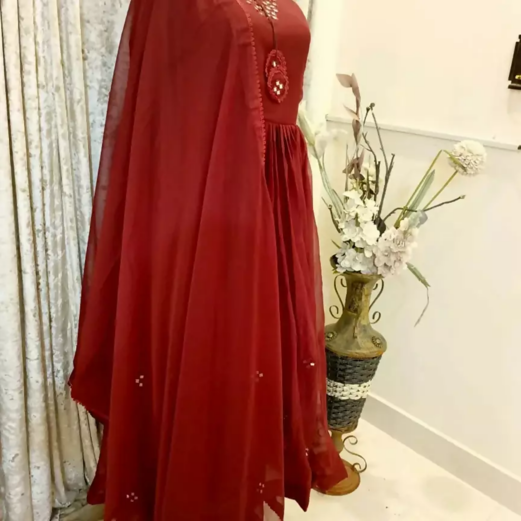 Stitched Suit, Shafoon Maxis Adorned in Mirror Work, In 4 Colors, for Women