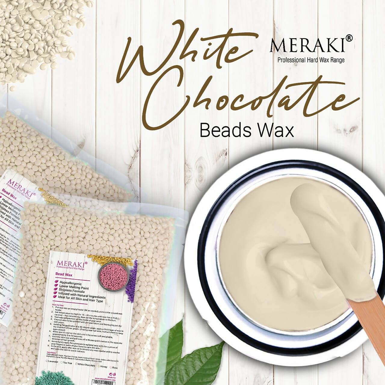 Meraki Stripless, Hair Removal Wax, White Chocolate Cream - 500g