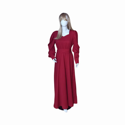 Maxi, Cardinal Red Chelsea Georgette Dress with Puffed Sleeves & Belt, for Women