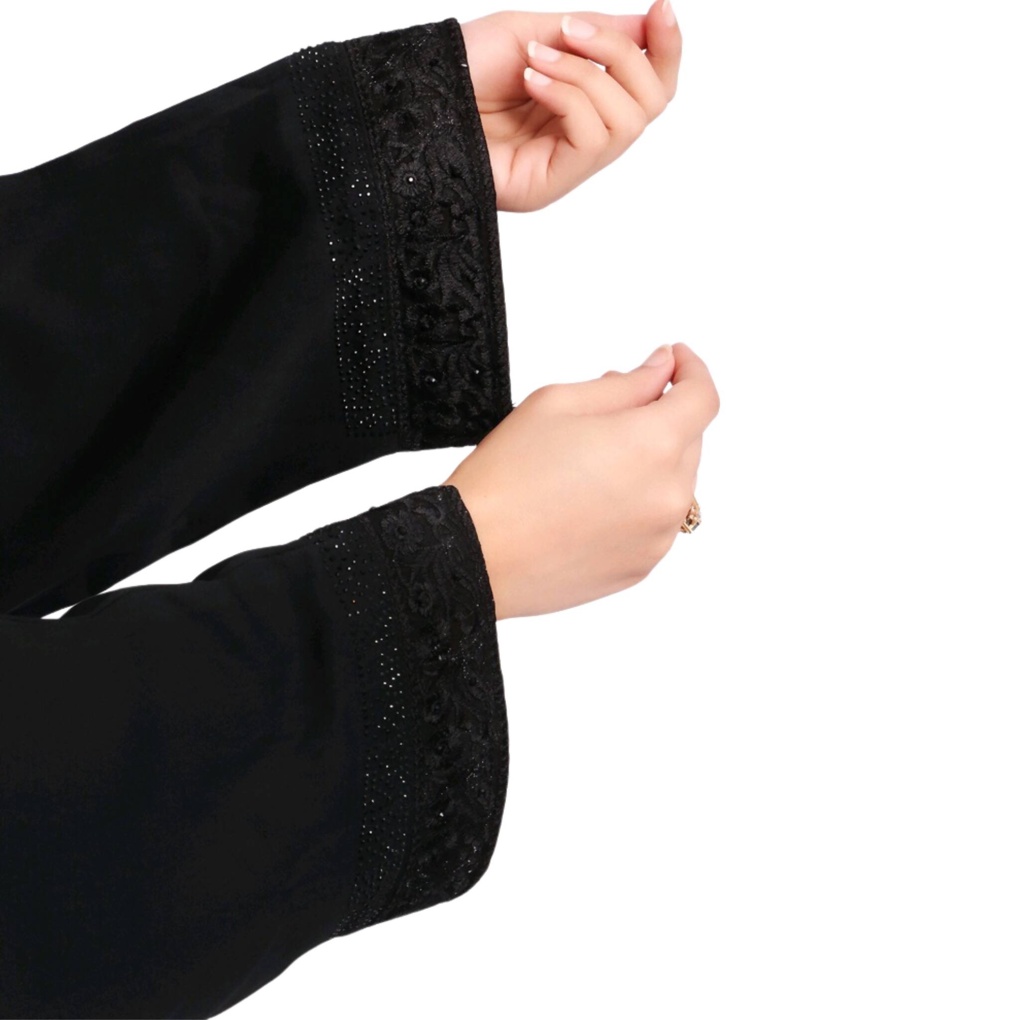 Abaya, Black Lace & Mokesh Embellished 1-Piece Modest Elegance, for Women
