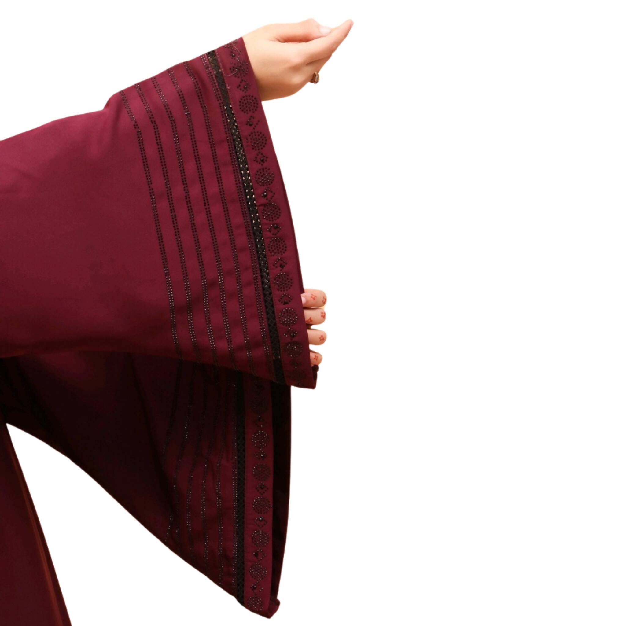 Abaya, Lace Detailing, Round Neck with Button-Through Opening, for Women