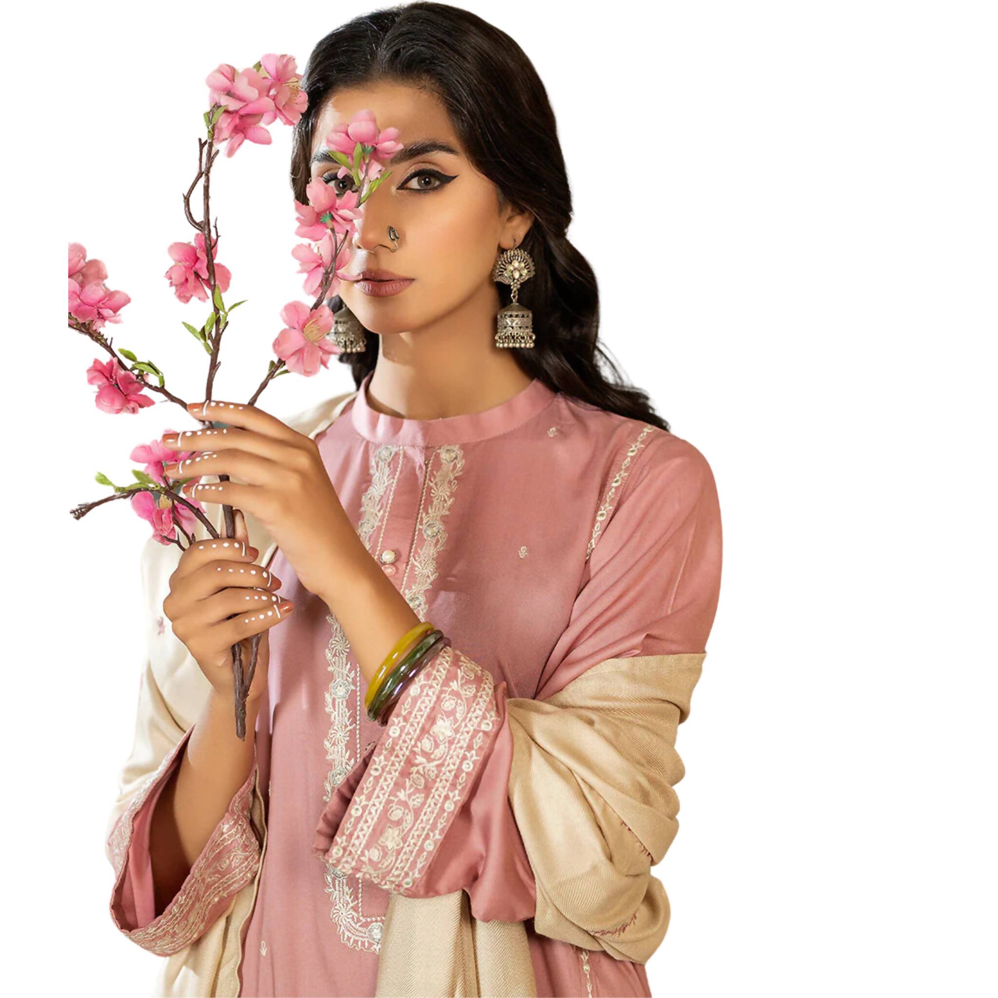 Suit, Embroidered 3Pc High-Quality Viscose Fabric with Delicate & Pearl Buttons